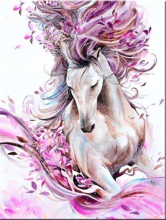 Weißes Pferd mit Blumen Diamond Painting Motiv
