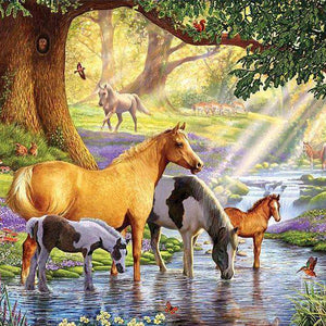 Pferdemärchen im Wald Diamond Painting Motiv