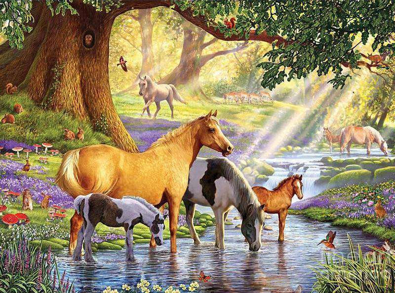 Pferdemärchen im Wald Diamond Painting Motiv