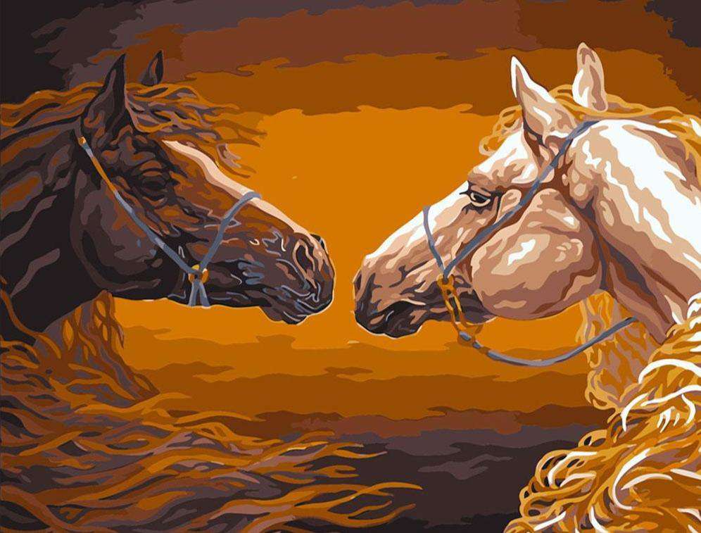 Zwei Pferde Zeichnung Diamond Painting Motiv