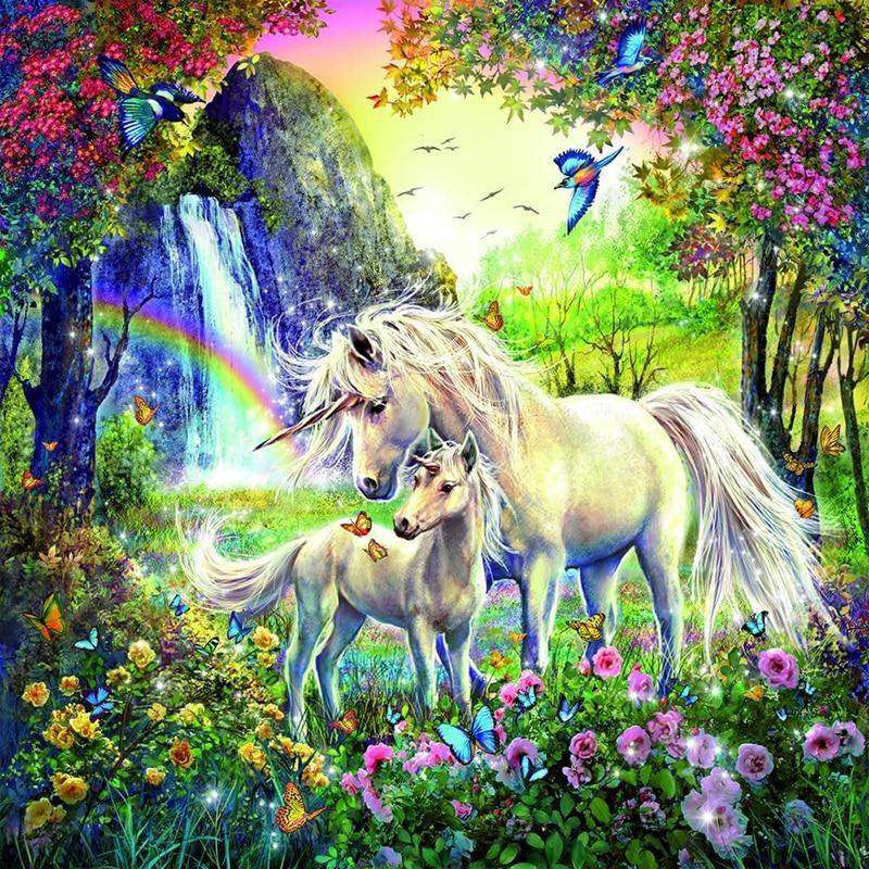 Einhorn Pferde in der Traumwelt Diamond Painting Motiv