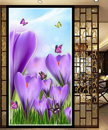 Lila Blumen mit Schmetterlingen Großformat Diamond Painting