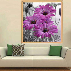 Lila Gänseblümchen Diamond Painting Blumenmotiv