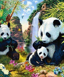 Pandas am Wasserfall Diamond Painting Motiv