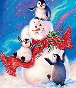 Pinguine mit Schneemann Diamond Painting Wintermotiv