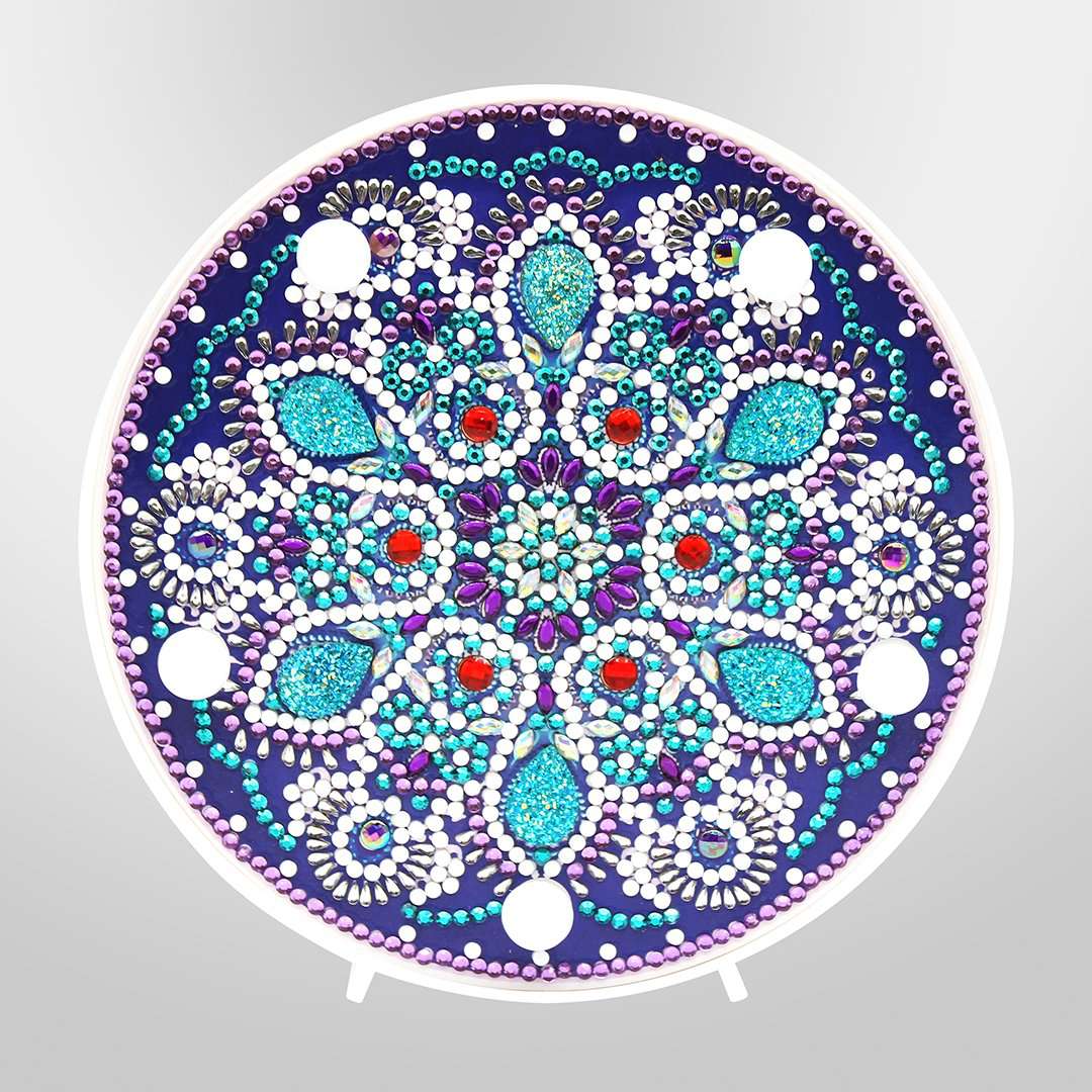 Runde Pure Mandala Diamond Painting Lampe in Türkis und Violett