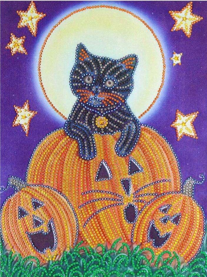 Kätzchen und Kürbisse Diamond Painting Halloween-Motiv
