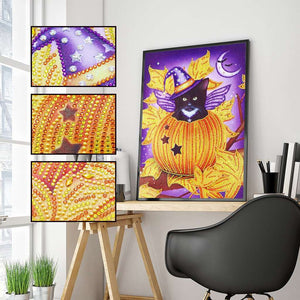 Schwarze Katze im Kürbis - Diamond Painting Halloweenmotiv, Bild 2