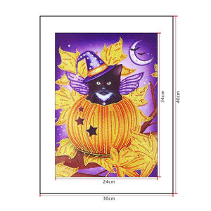 Schwarze Katze im Kürbis - Diamond Painting Halloweenmotiv, Bild 3