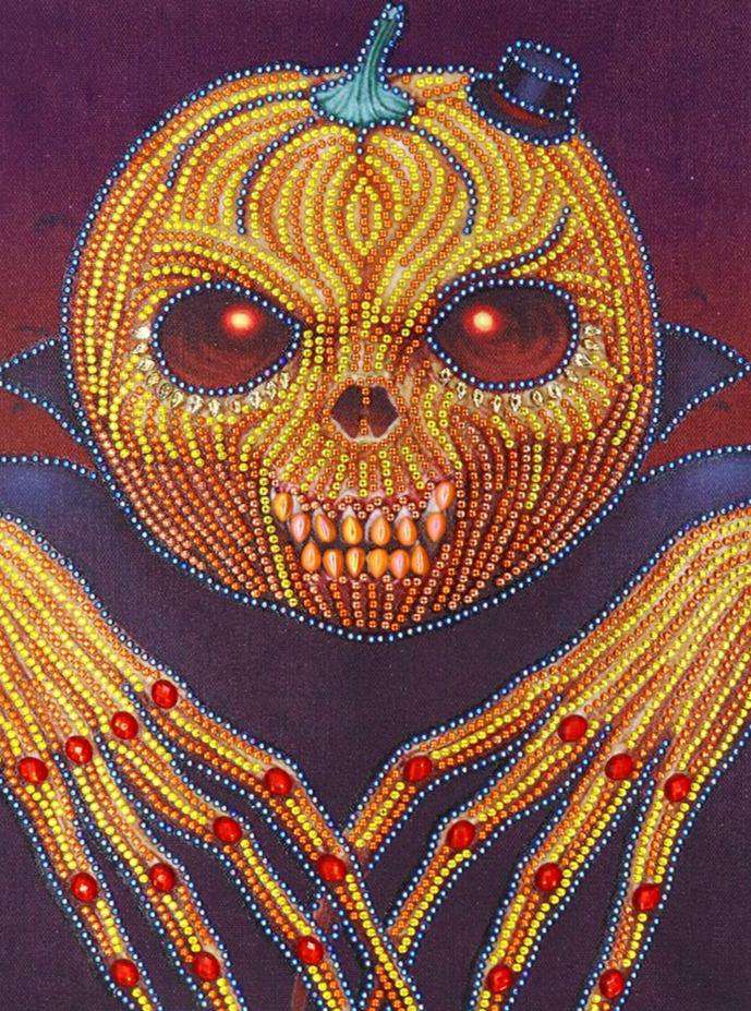 Gruseliger Kürbismann Diamond Painting 30x40 mit leuchtenden Augen
