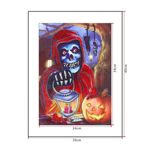 Skelett mit Lampe - Diamond Painting Halloweenmotiv 30x40 cm, Bild 3
