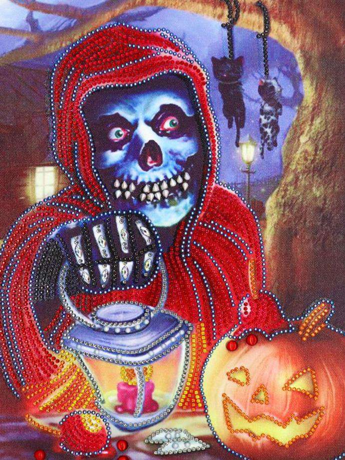 Skelett mit Lampe - Diamond Painting Halloweenmotiv 30x40 cm
