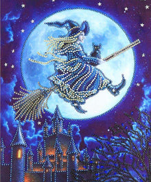 Hexe im Mondschein Diamond Painting 30x40 mit Vollmond