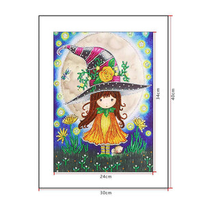 Hexenmädchen 30x40 Diamond Painting mit Mond und Hexenhut, Bild 3