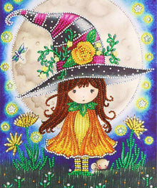 Hexenmädchen 30x40 Diamond Painting mit Mond und Hexenhut