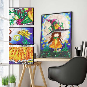 Hexenmädchen 30x40 Diamond Painting mit Mond und Hexenhut, Bild 2