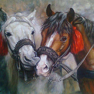 Zwei Pferde Diamond Painting mit Zaumzeug