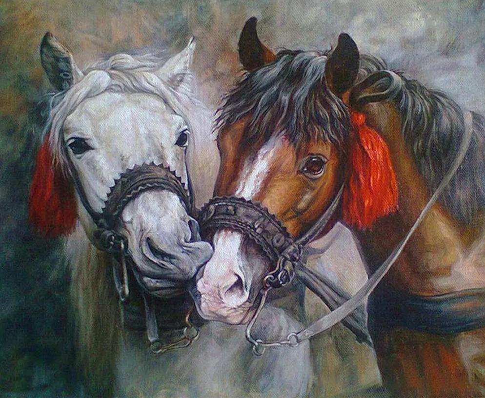 Zwei Pferde Diamond Painting mit Zaumzeug