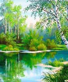 Grüner Flusswald Diamond Painting Landschaftsmotiv