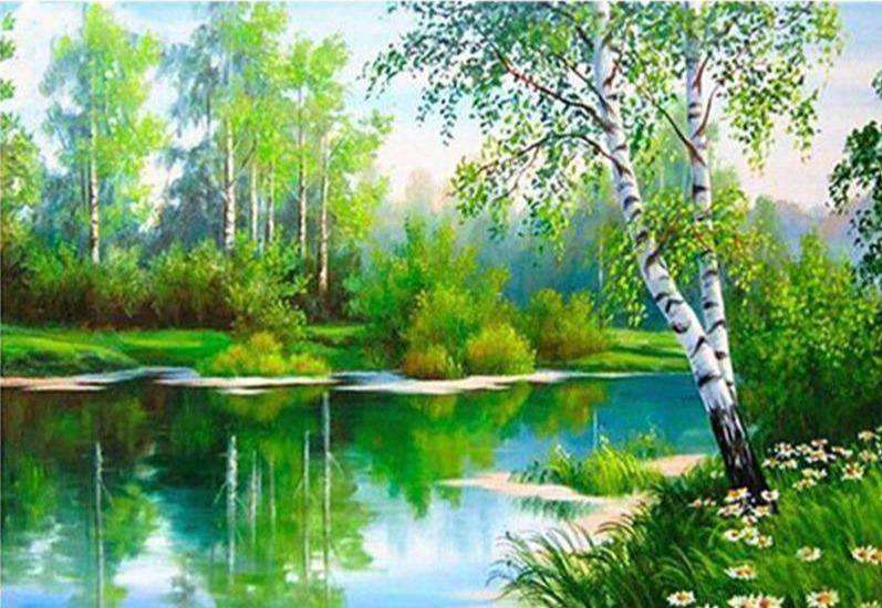 Grüner Flusswald Diamond Painting Landschaftsmotiv