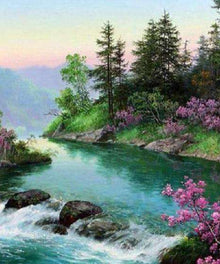 Fluss im Wald Diamond Painting Landschaftsmotiv