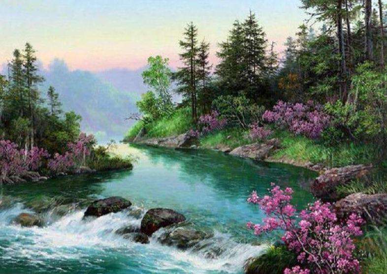 Fluss im Wald Diamond Painting Landschaftsmotiv