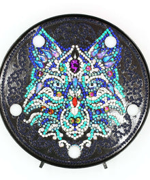 Runde Wolfskopf Diamond Painting Lampe mit blauem Wolfsmotiv