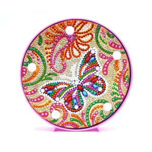 Runde Diamond Painting Lampe mit buntem Schmetterling