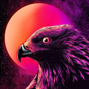 Raubvogel in der Nacht - Diamond Painting mit Mond