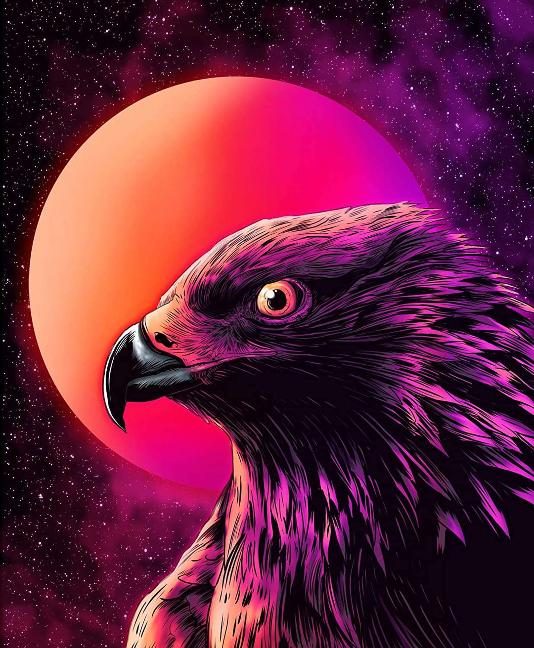 Raubvogel in der Nacht - Diamond Painting mit Mond