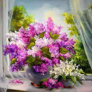 Fliederstrauß am Fenster Diamond Painting
