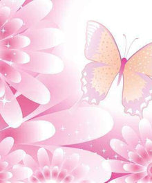 Rosa Blumen und Schmetterling - Diamond Painting Blumenmotiv
