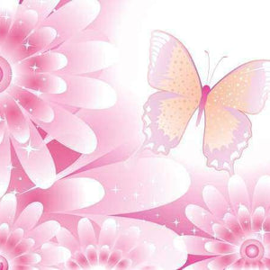 Rosa Blumen und Schmetterling - Diamond Painting Blumenmotiv