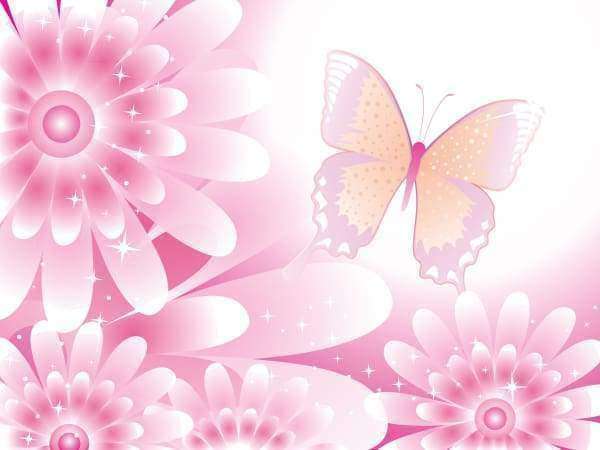 Rosa Blumen und Schmetterling - Diamond Painting Blumenmotiv