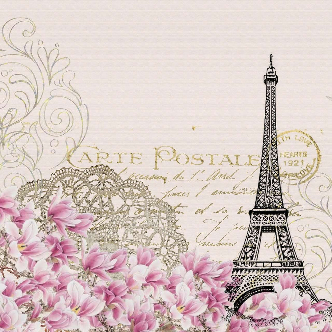 Rosa Pariser Atmosphäre mit Eiffelturm - Diamond Painting Blumenmotiv