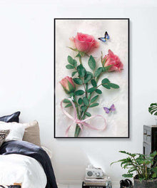 Rosen und Schmetterlinge Diamond Painting im Großformat
