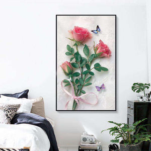 Rosen und Schmetterlinge Diamond Painting im Großformat