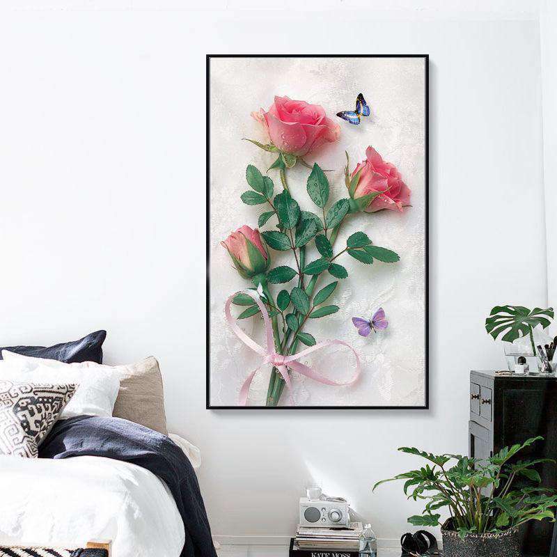 Rosen und Schmetterlinge Diamond Painting im Großformat