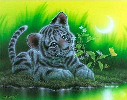 Süßer kleiner Tiger Diamond Painting im Gras