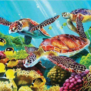 Schildkröten im Korallenriff - Diamond Painting Meeresmotiv