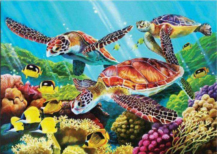Schildkröten im Korallenriff - Diamond Painting Meeresmotiv
