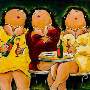Drei dicke Damen trinken Wein Diamond Painting
