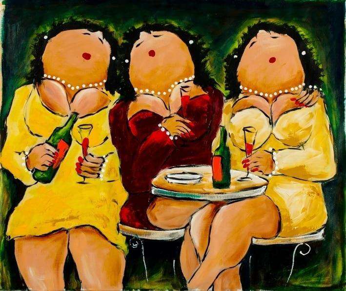 Drei dicke Damen trinken Wein Diamond Painting