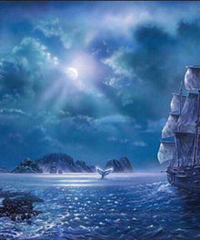 Schiff im Mondschein - Diamond Painting Meermotiv
