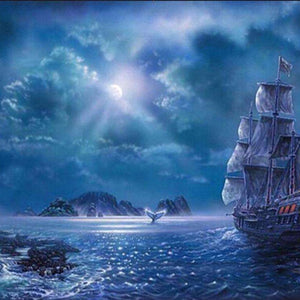 Schiff im Mondschein - Diamond Painting Meermotiv