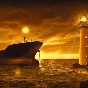 Schiff mit Leuchtturm - Diamond Painting Meermotiv