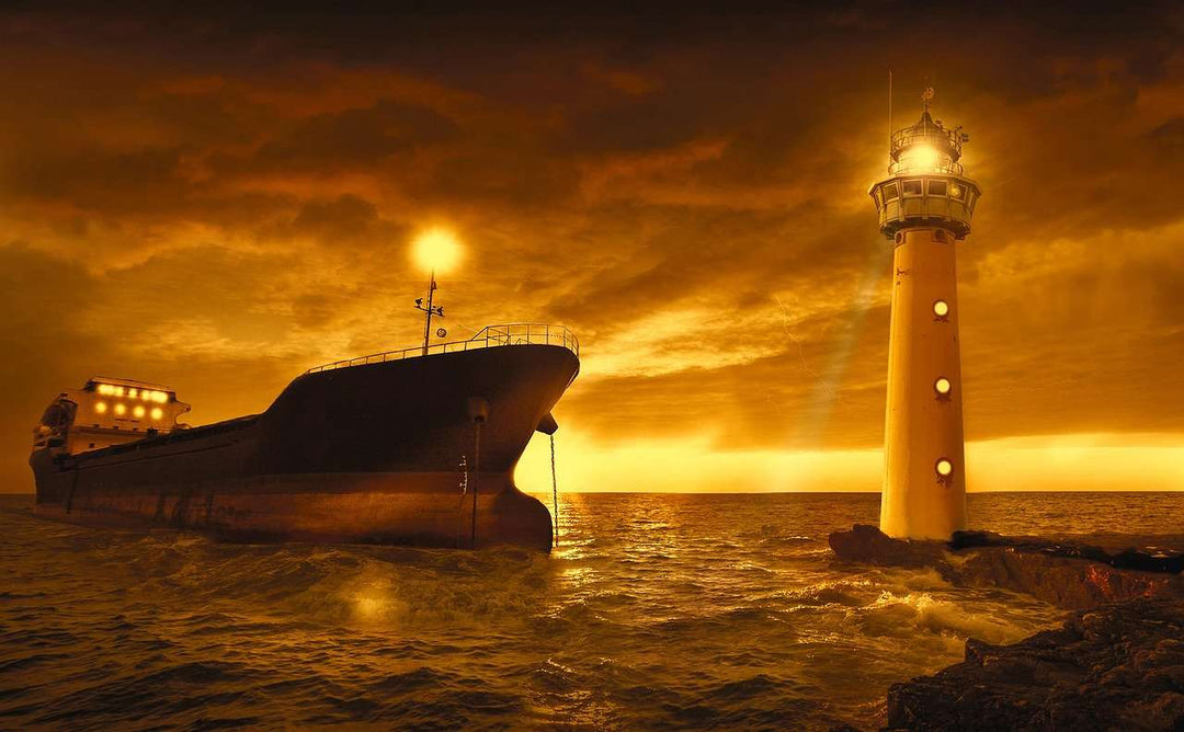 Schiff mit Leuchtturm - Diamond Painting Meermotiv