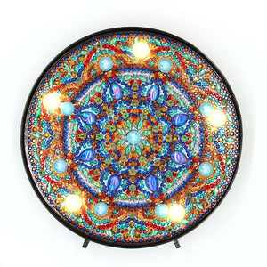 Runde Serene Mandala Diamond Painting Lampe mit buntem Mandala