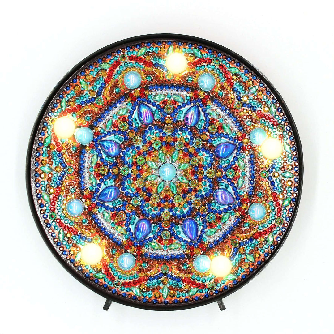 Runde Serene Mandala Diamond Painting Lampe mit buntem Mandala