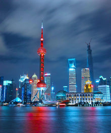 Shanghai Skyline bei Nacht - Diamond Painting Stadtmotiv